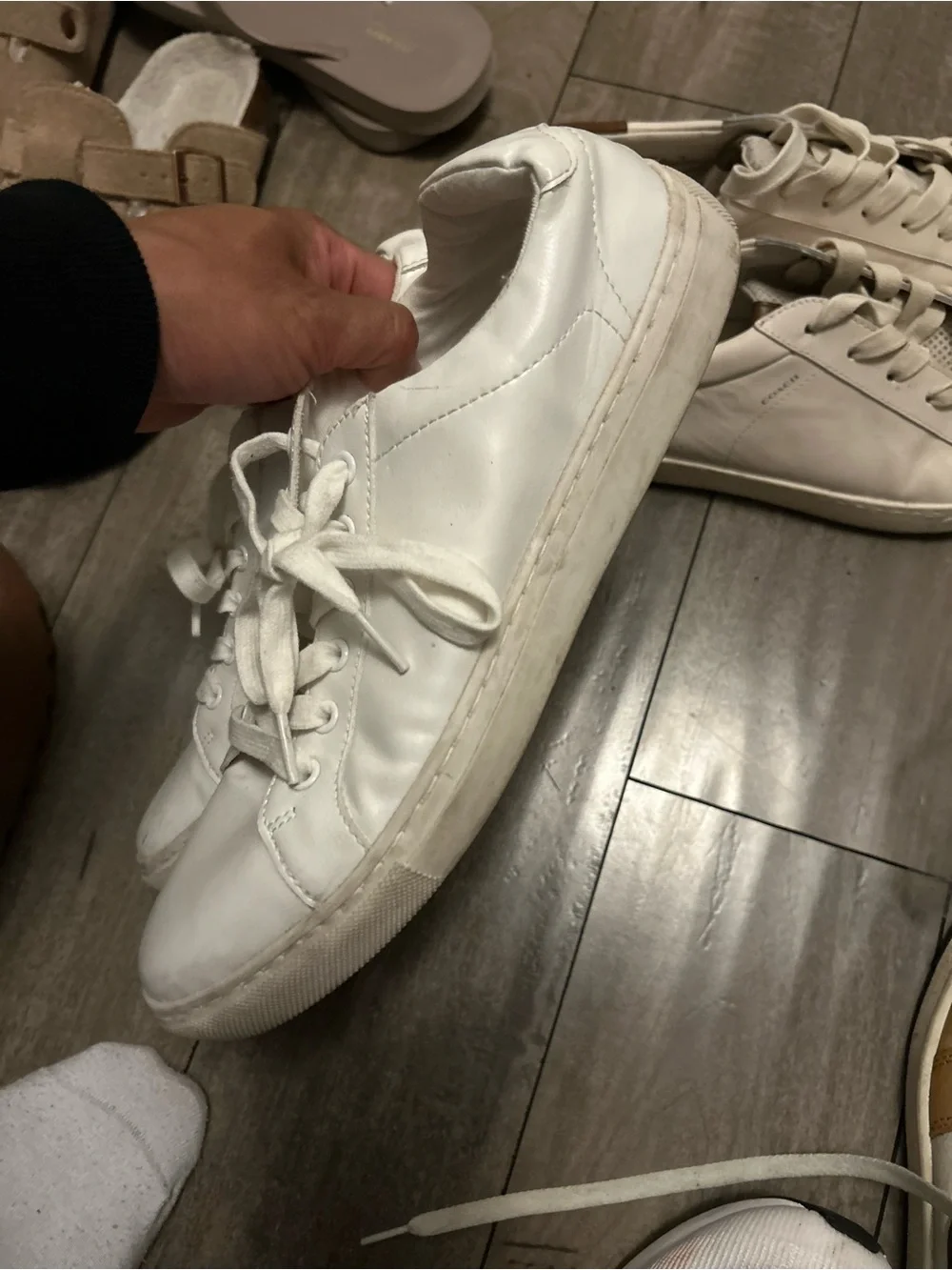 Coach White and Brown Leather Low Top AND Banana Republic all white low Sneakers - Picture 9 of 11